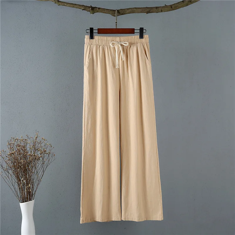 Cotton and linen wide leg pants for women summer 2021 new high waist loose straight pants slim casual pants for women nike capri Pants & Capris