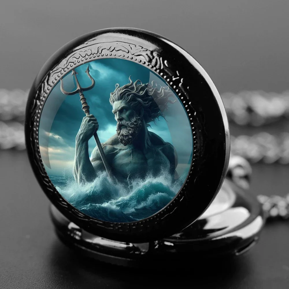 Poseidon dieu de la mer montre de poche à Quartz personnalité de la mode montre arabe collier pendentif horloge cadeaux pour hommes et femmes