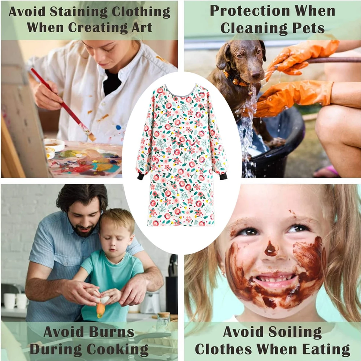 Long-sleeved Cooking Bibs Back To Wear Smock Adult Apron Home Kitchen Waterproof Oil-proof Gardening Work Clothes Wrinkle-free