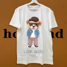 

Holifend Fashion Brand 100% Pure Cotton T Shirt Cool Bear Look Good Everyday Short Sleeve Clothes For Men Women Top Tees Male