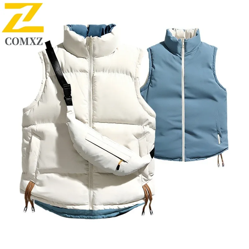 EiAO Vest Couple's Reversible Puffer Winter Thermal  Sleeveless Jacket with Crossbody Bag Windproof Waterproof Student Fashion