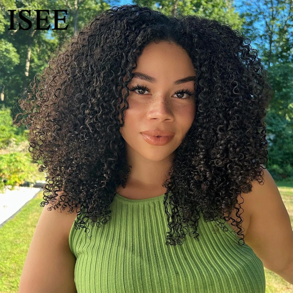 

ISEE Hair Wear Go 6x4 Glueless HD Afro Kinky Curly Lace Front Wig Human Hair Transparent Deep Curly Wigs Pre Cut PrePlucked