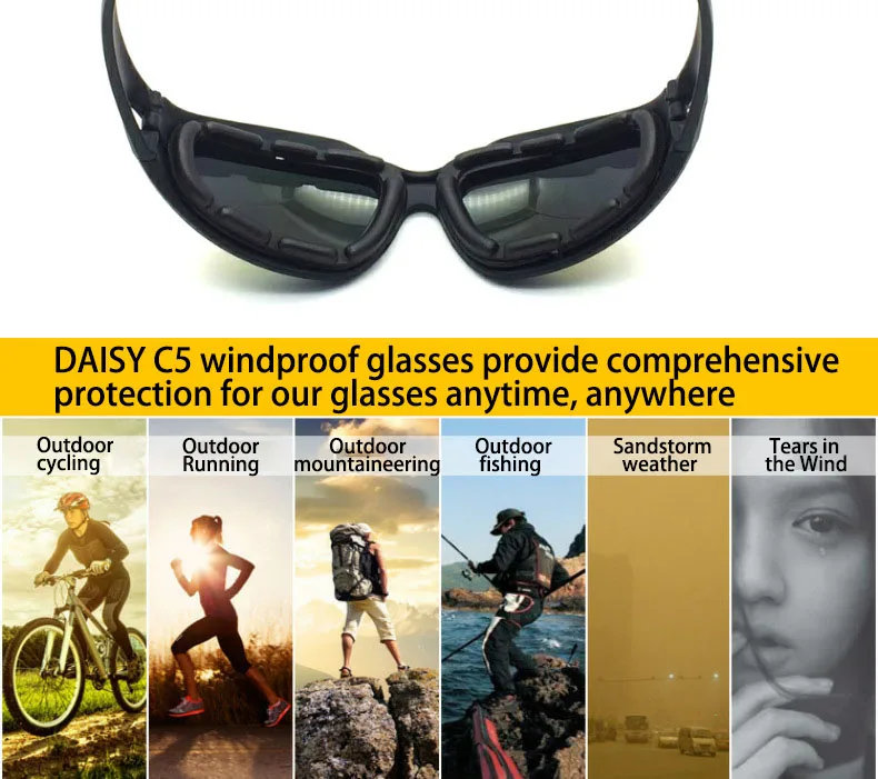 Daisy c5 Polarisierte Militär-Sonnenbrille, explosionsgeschützt, 4-Linsen-taktische Brille, Sportschießen, Laufen, Jagd, Armee-Brille – Detail 8