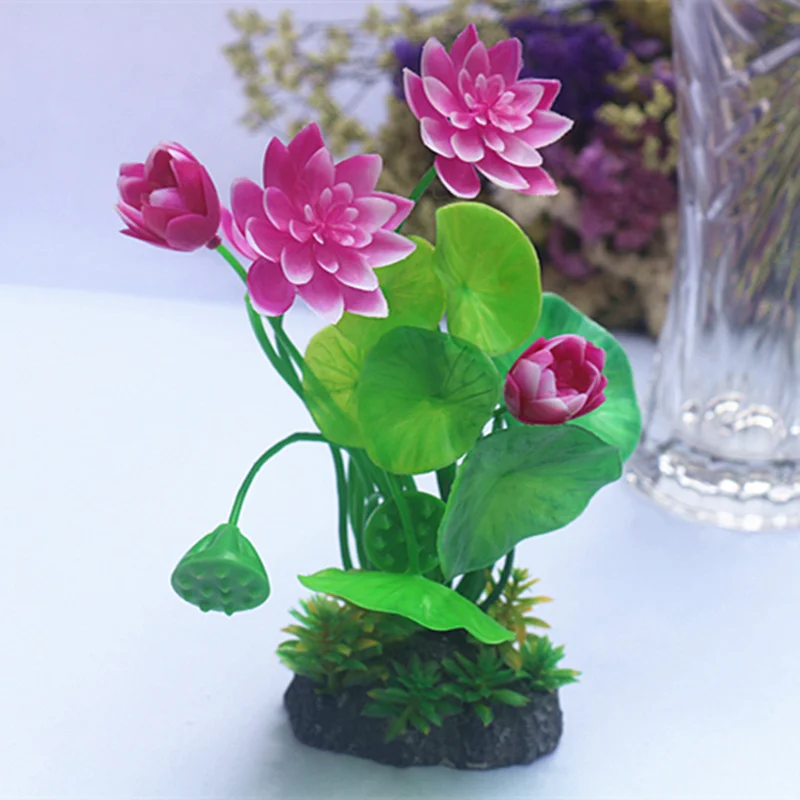 Simulated Aquatic Plants Lotus Aquarium Landscaping Decoration Aquarium Lotus Plastic Aquatic Plants Silk Cloth Fake