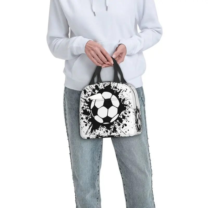 Soccer Splatz Lunch Bag For Women Football Pattern Portable Cooler Thermal Insulated Lunch Box Multifunction Food Bento Box
