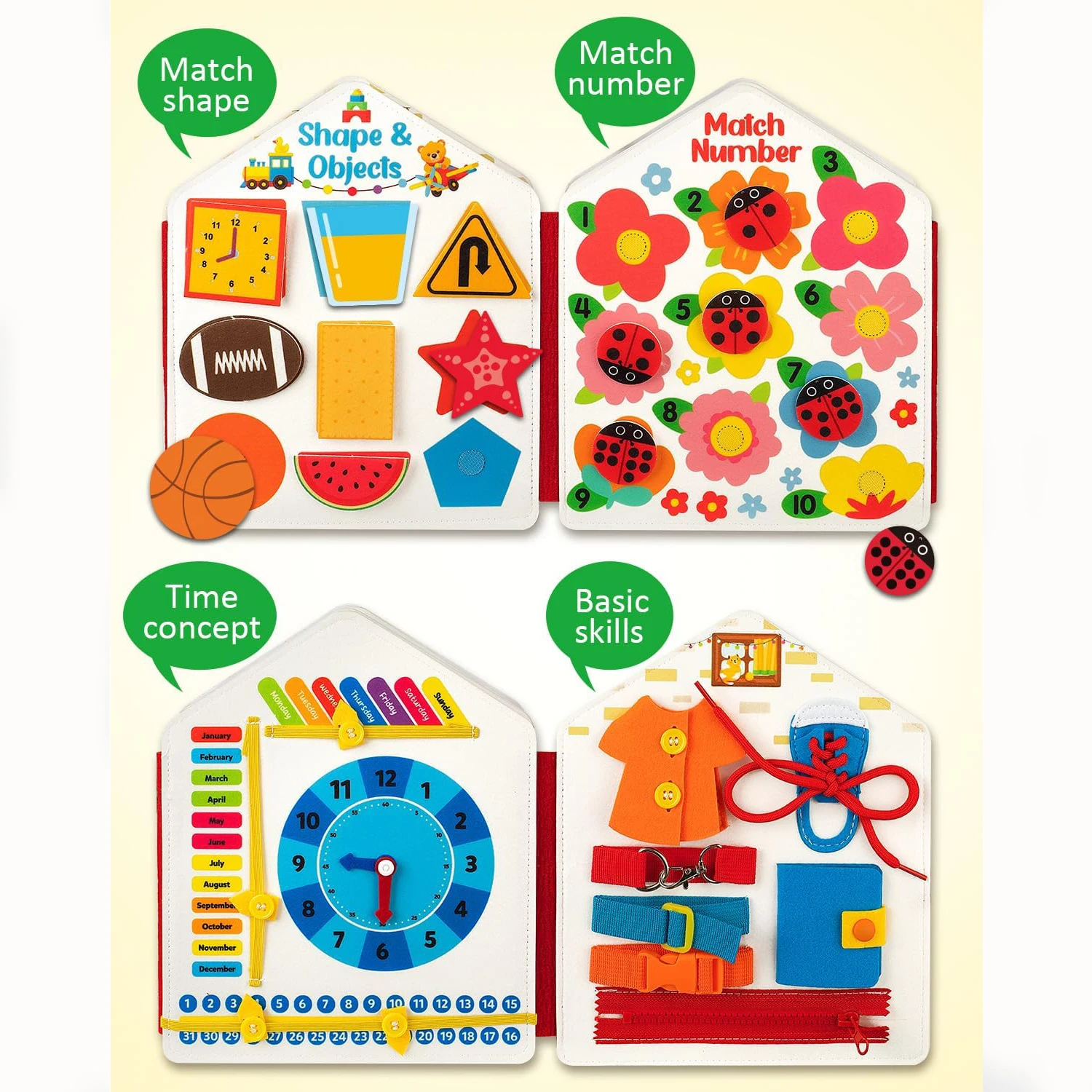 Montessori Busy Book Toddler Felt Activity Sensory BoardsFine Motor Skill Travel Binder Autism Toys for 3 4 5 Year Old Gift 4