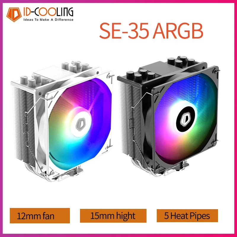 

ID-COOLING SE-35 ARGB CPU Processor Cooler Radiator ARGB 4 Heat Pipes Air Cooler For LGA1700/1200/115x Ryzen AM4 AM5