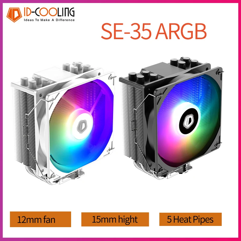 Id-Cooling Se-35 Argb Cpu Processor Cooler Radiatore Argb 4 Heat Pipes Raffreddatore D'Aria Per Lga1700/1200/115X Ryzen Am4 Am5