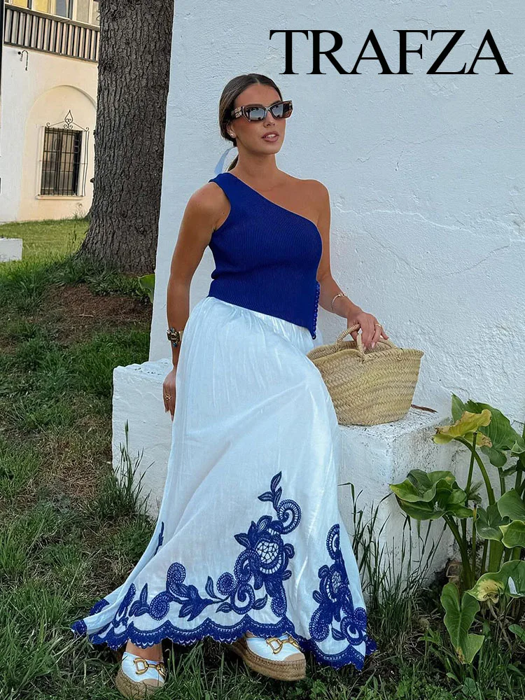 

Юбка-миди женская с вышивкой и высокой талией, на резинке