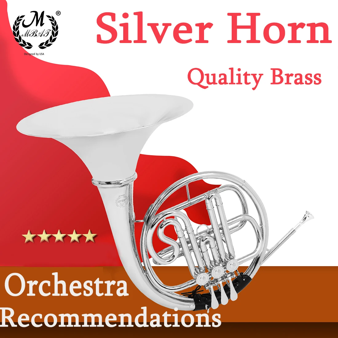 M MBAT Bb Horn 3 Keys Silver Brass Double Row Horn Nickel Silver Plated Rustproof Concerts With Case Brass Instrument