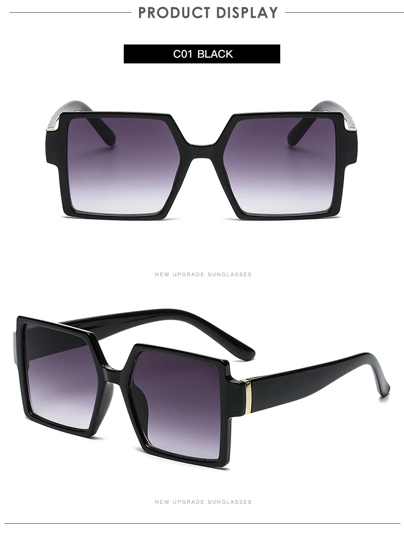 Schutzbrille 1/2 Stück Vintage Großer Rahmen Quadratische Sonnenbrille Damen Übergroße Sonnenbrille Mode Bunte Farbverlaufsbrille – Detail 12