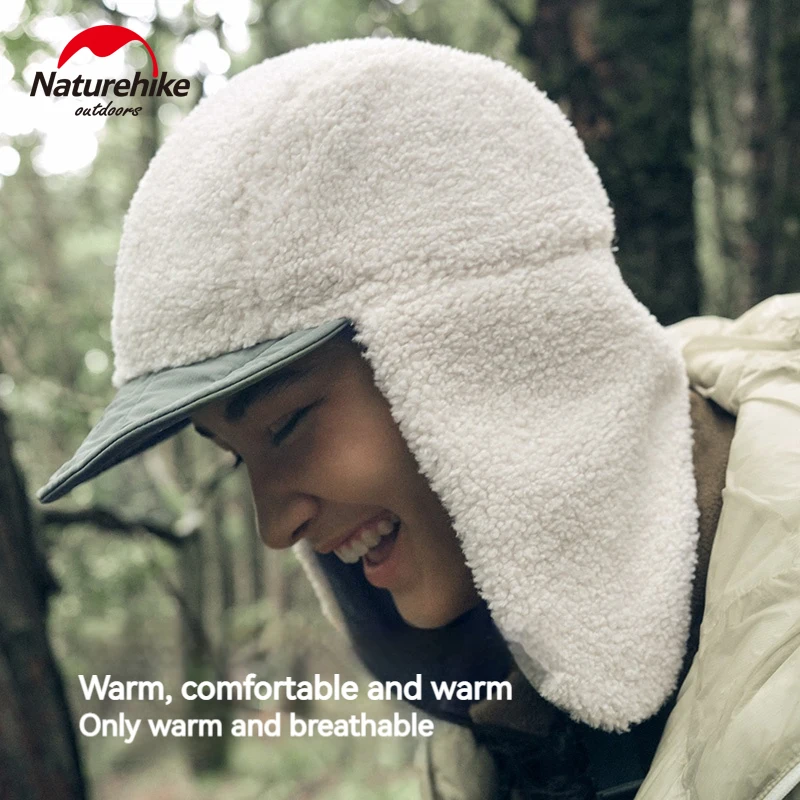 Naturehike Winter Fur Flying Cap Women Men Aviator Style Pilot Trapper Hat Berber Fleece Artificial Lamb Down Cap Camping Hiking