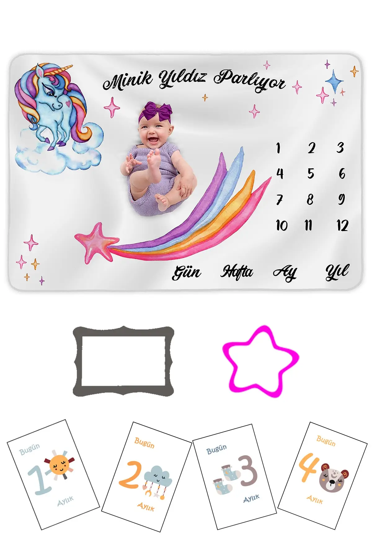 

Baby Gift Unicorn Memory Blanket Rainbow And Unicorn Patterned, Card Gift Set Pink Mother & Child