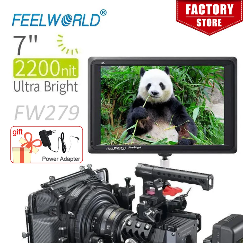 

FEELWORLD FW279 7 Inch 2200nit Daylight Viewable Camera Field Monitor High Brightness 4K HDMI Input Output 1920X1200 IPS Panel