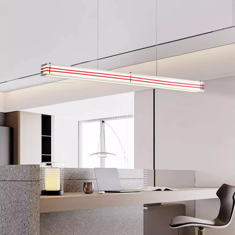 

BOSSEN Scandinavian LED Chandelier, Red/Black Minimalist Home Decor, Long Dining Room, Living Room, Ceiling Pendant.