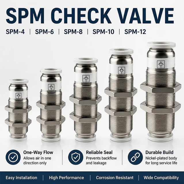 1PCS Pneumatic One-way Through Panel Non Return Check Valve SPM  4mm 6mm 8mm 10mm 12mm Push In Quick Connect  Air Hose Fitting 1