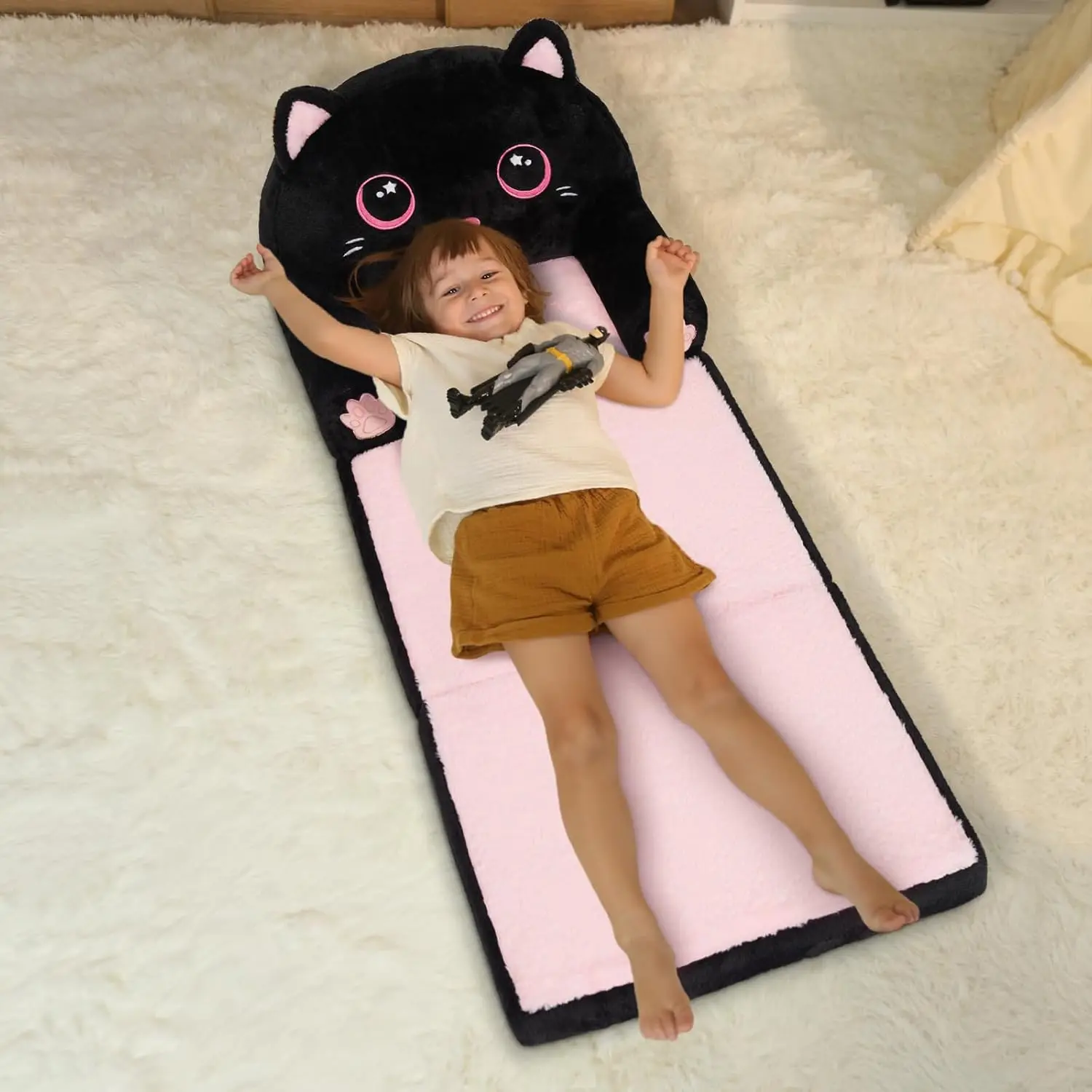 Comfy Toddler Chair for Reading and Napping, for Boys and Girls (Black & Pink Kitty) 4