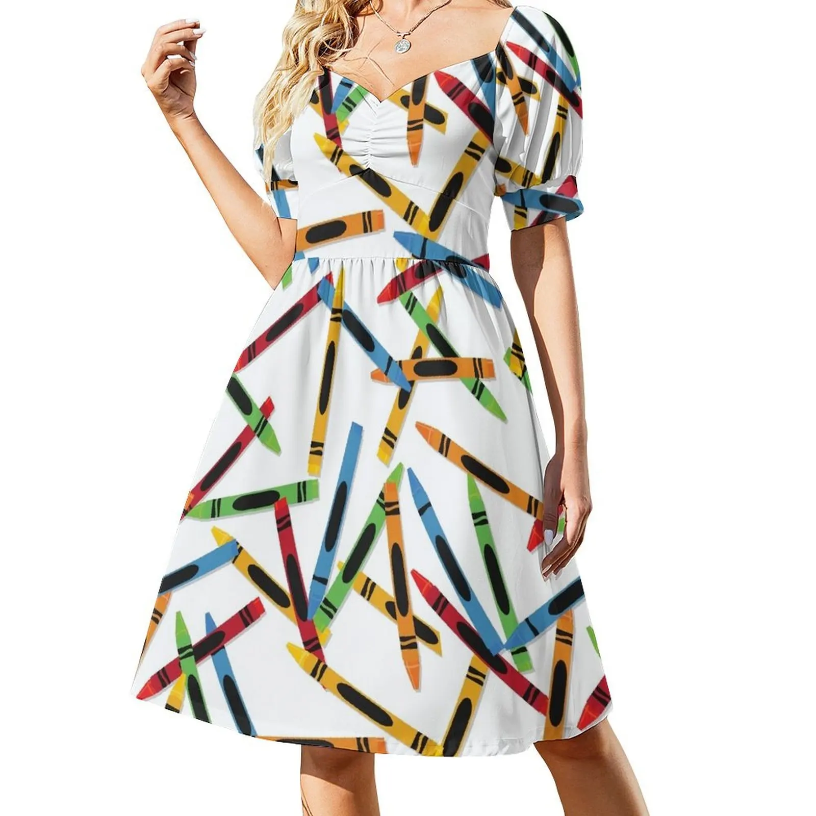 thumbnail image 1 of Vestido de manga corta con crayones, elegante vestido de mujer para boda, vestido de falda de mujer para mujer , vestido de fiesta de diseñador de lujo, 1 of 7