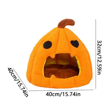 Pumpkin Cat Bed Warm Sleeping Bed with Removable Cushion Semi-Enclosed Cat House Tent Cute Soft Cave For Cats Small Dogs 6