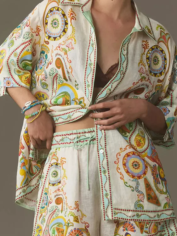 Faionable Floral Patchwork Long Sve irt Women's Winter Luxury Sle Ele Top French Sle Loose Fit Polyester Fiber