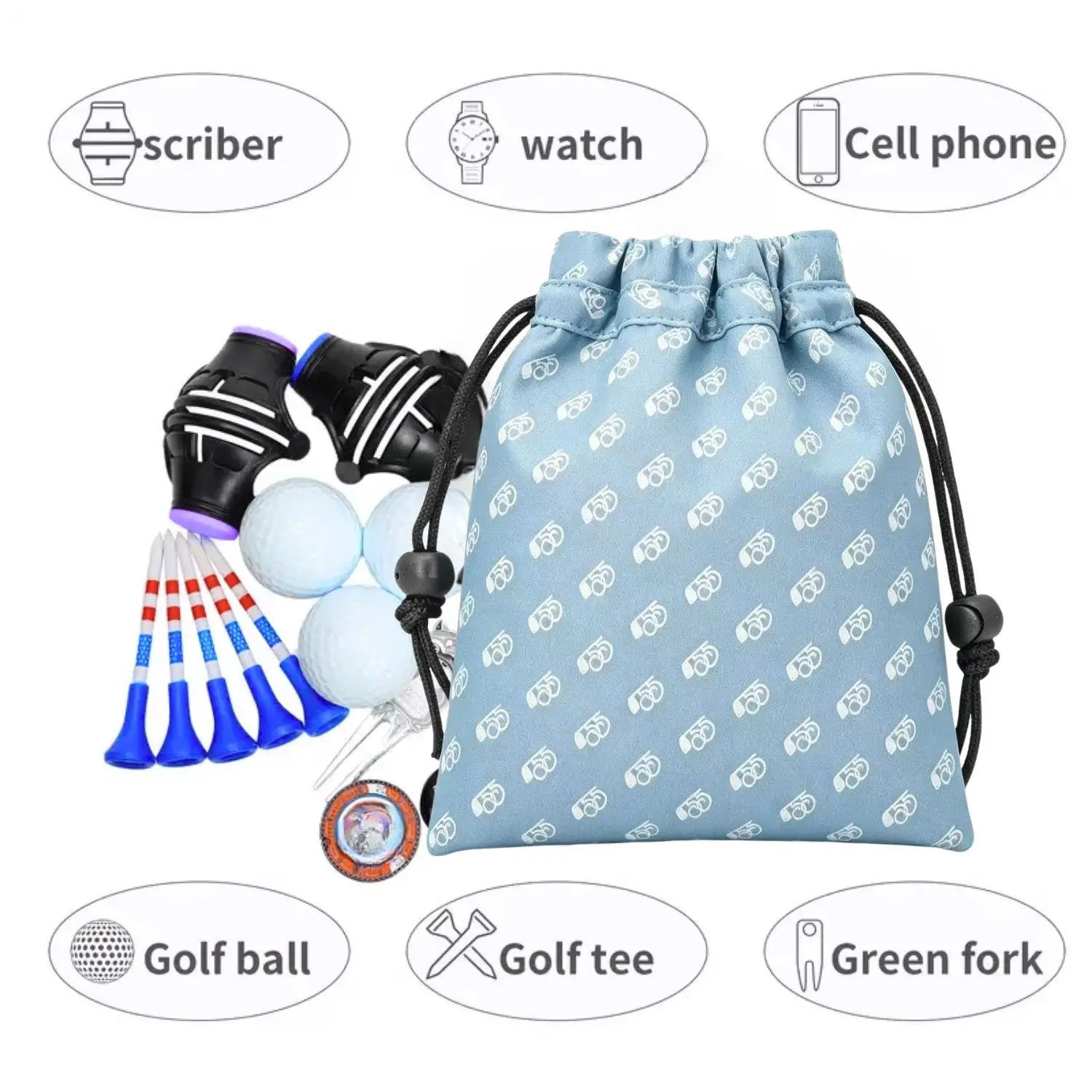 Borsa Minimalista Blu per Oggetti di Valore da Golf con Chiusura a Coulisse, Perfetta per Trasportare Palline da Golf e Ottimo Accessorio per Uomini - immagine 2