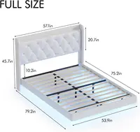 Full Size Floating Bed Frame with LED Lights, Upholstered PU Leather Platform Bed with Charging Station  Button Tufted Headboard 2