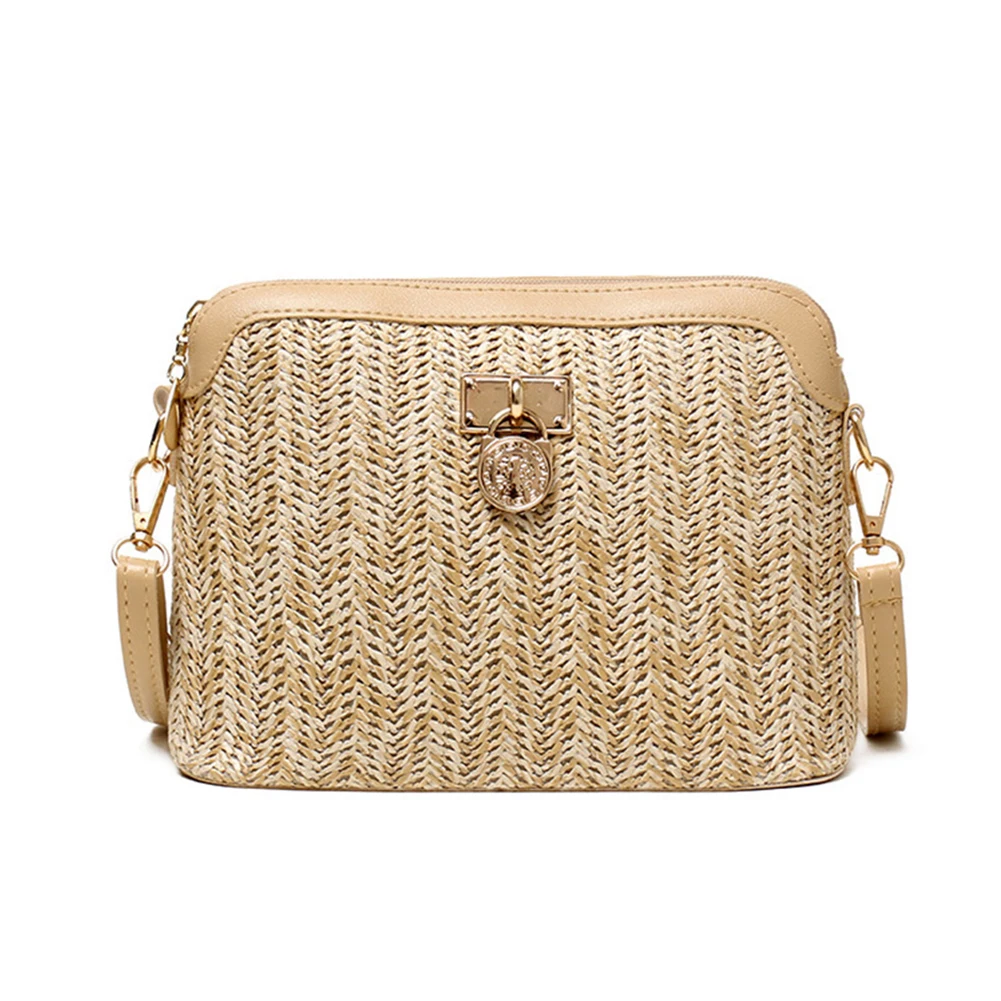 Summer Ready Straw Woven Messenger Bag for Women Handmade Rattan Crossbody Bags with Adjustable Strap