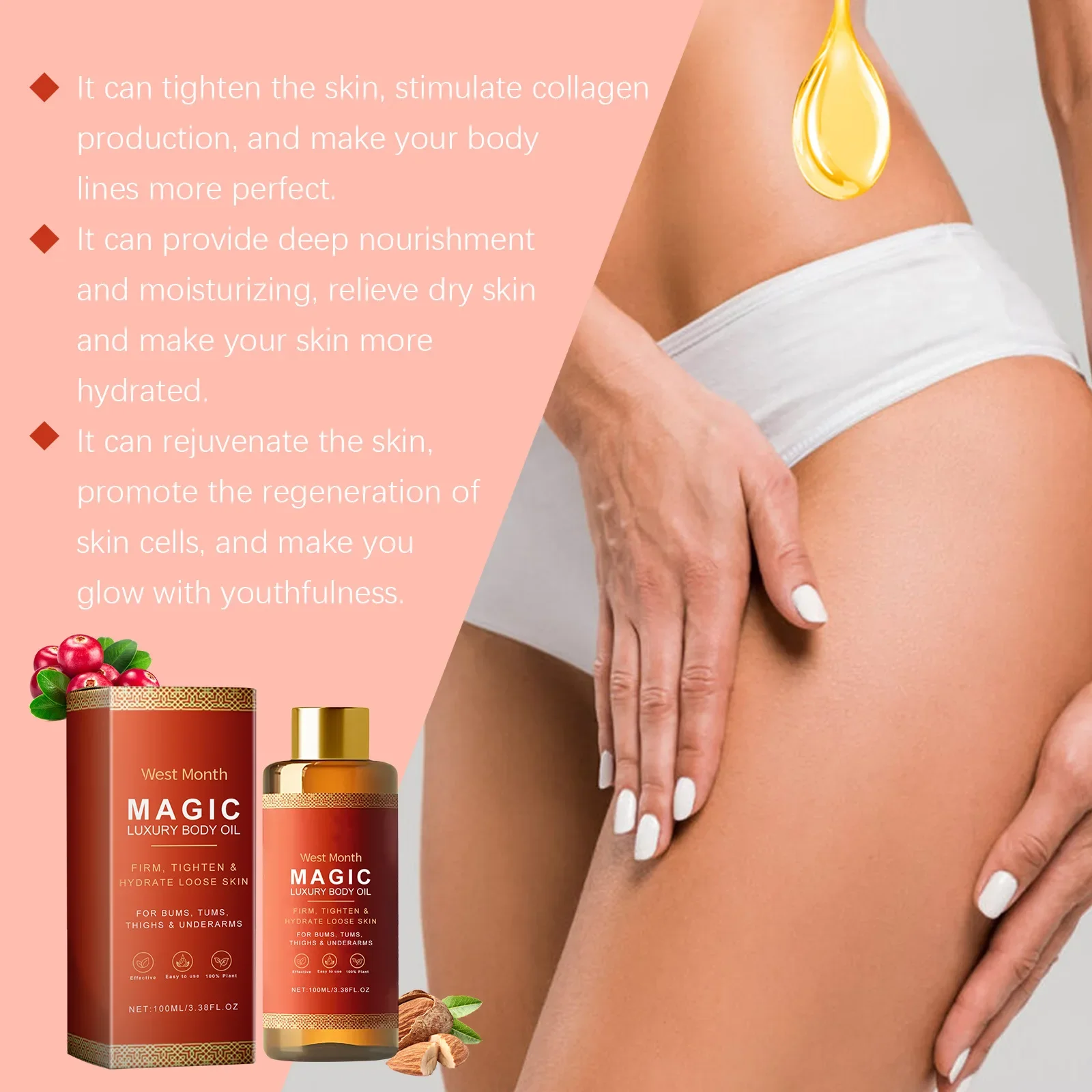 Firming Body Oil for Glowing Skin Repair Smooth Anti Cellulite Lifting Tighten Lightening Improve Dry Moisturizing Massage Care