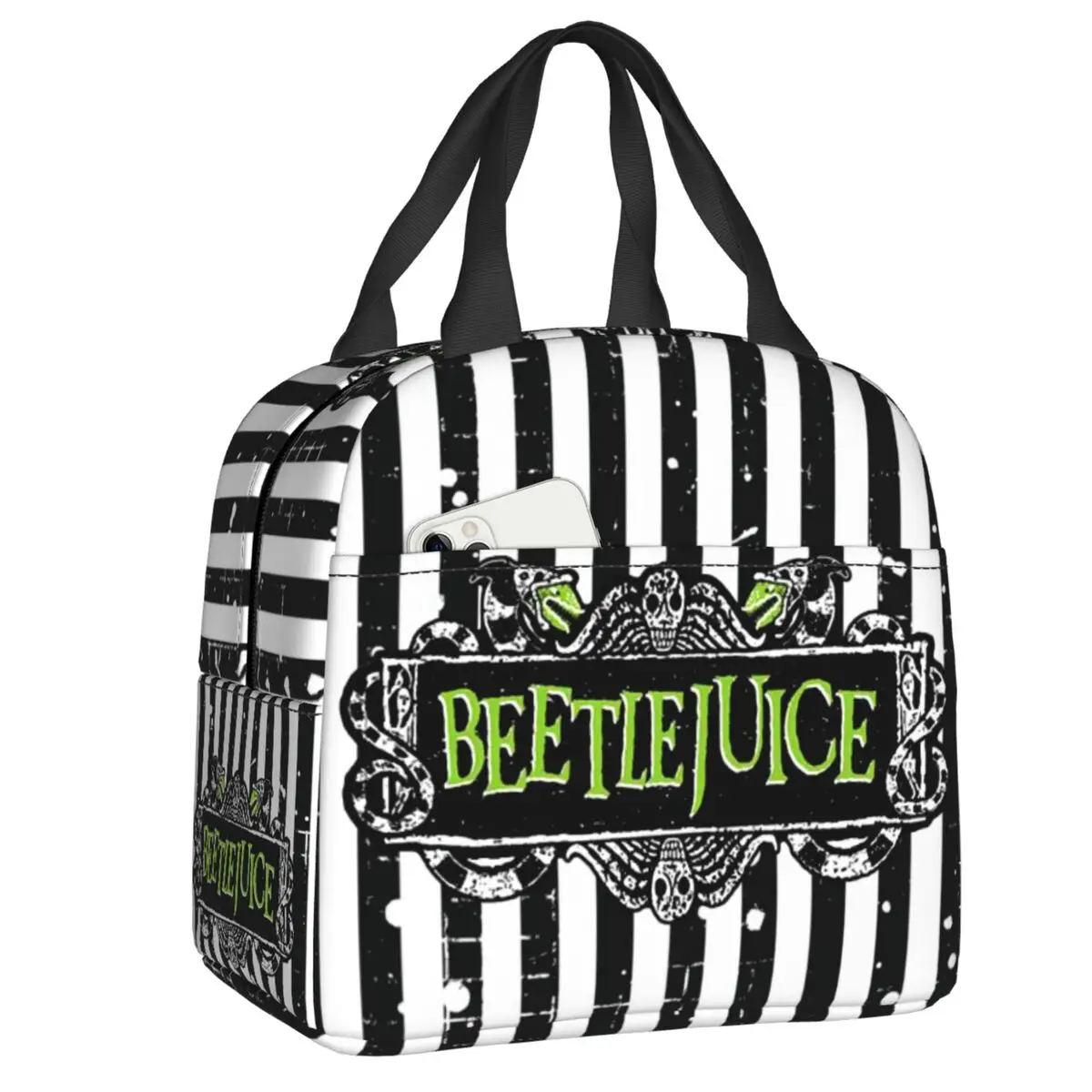 

Tim Burton Horror Movie Beetlejuice Resuable Lunch Box for Women Kids School Waterproof Cooler Thermal Food Insulated Lunch Bag