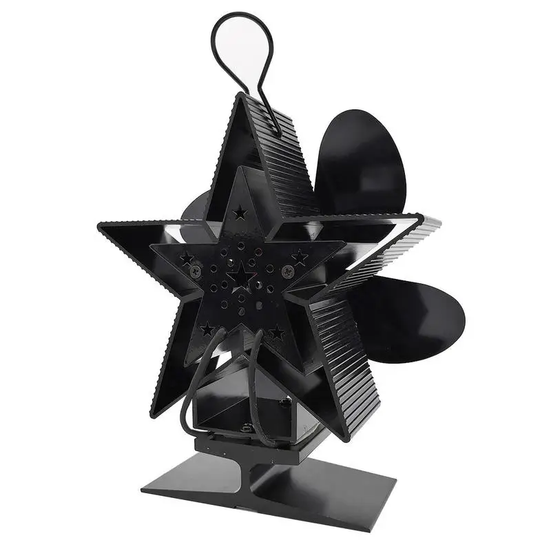 Black Fireplace 4 Blade Heat Powered Stove Fan Log Wood Burner Eco Friendly Quiet Fan Home Efficient Heat Distribution
