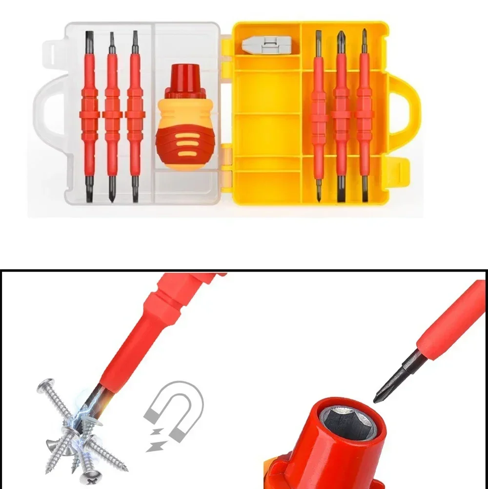 14 In 1 Magnetic Screwdrivers Set Insulated Ratchet Screwdriver Slotted Corss Screw Driver Bits For Electricians Repair Tool