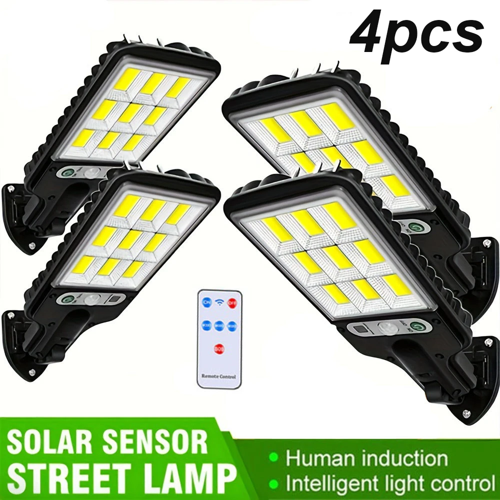 4pcs Solar Motion Sensor Lights with Controller, Solar Panel Powered Security Light, Pathway Light for Garden Garage Yard