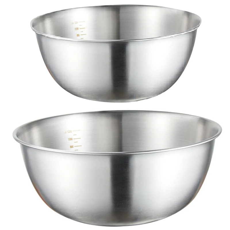 

2PCS Stainless Steel Bowls Mixing Bowl with Scale Deep Mixing Egg Bowls Non Slip Kitchen Bowl for Baking Salad Cooking