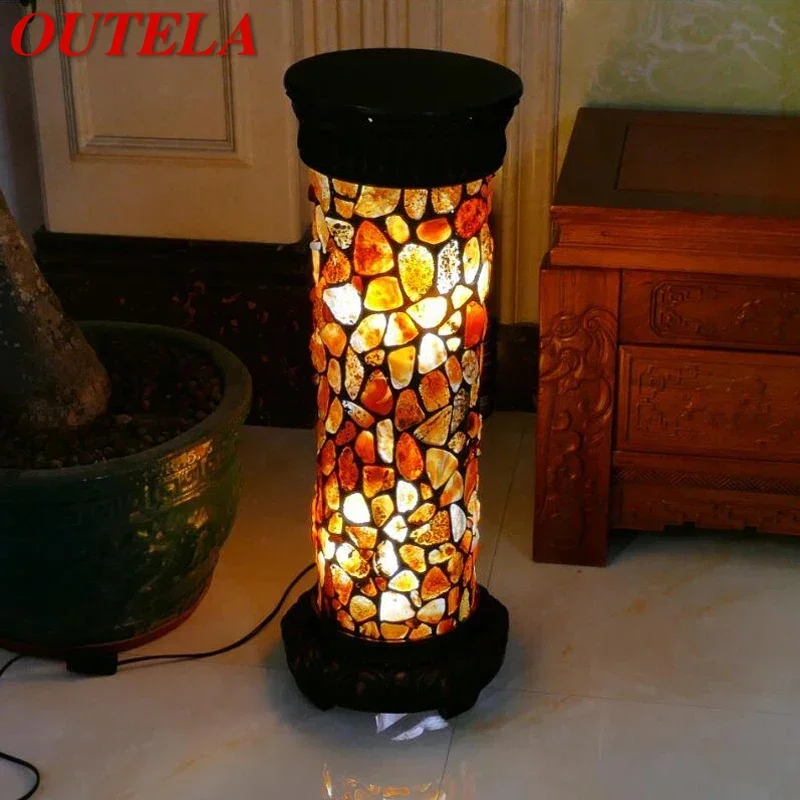 

OUTELA Tiffany Roman Column Floor Lamp American Retro Living Room Bedroom Lamp Country Stained Glass Decoration Floor Lamp