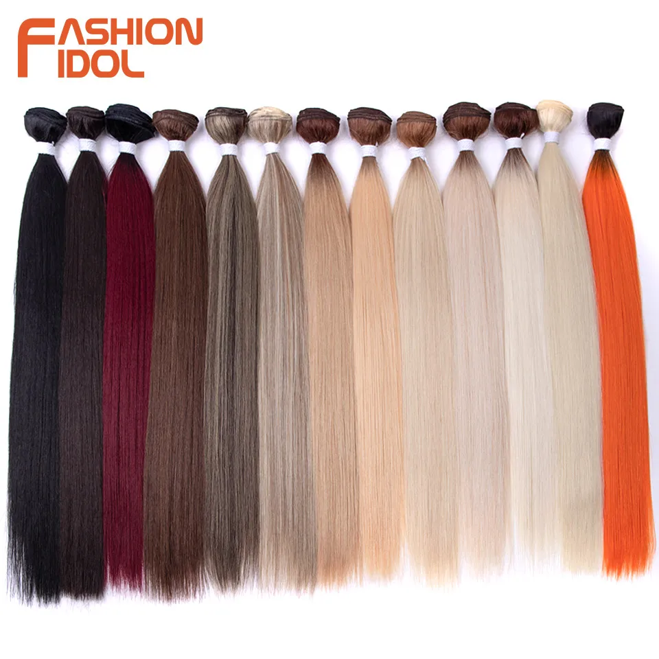 Yaki Straight Hair Extension Salon Natural Synthetic Hair Bundles Colorful High Temperature Fiber Blonde Fake Hair Free Shipping