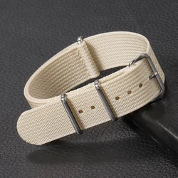 Versatile Ribbed Nylon Watch Strap - Unisex Nylon Bracelet for Military Style Watches (Beige)