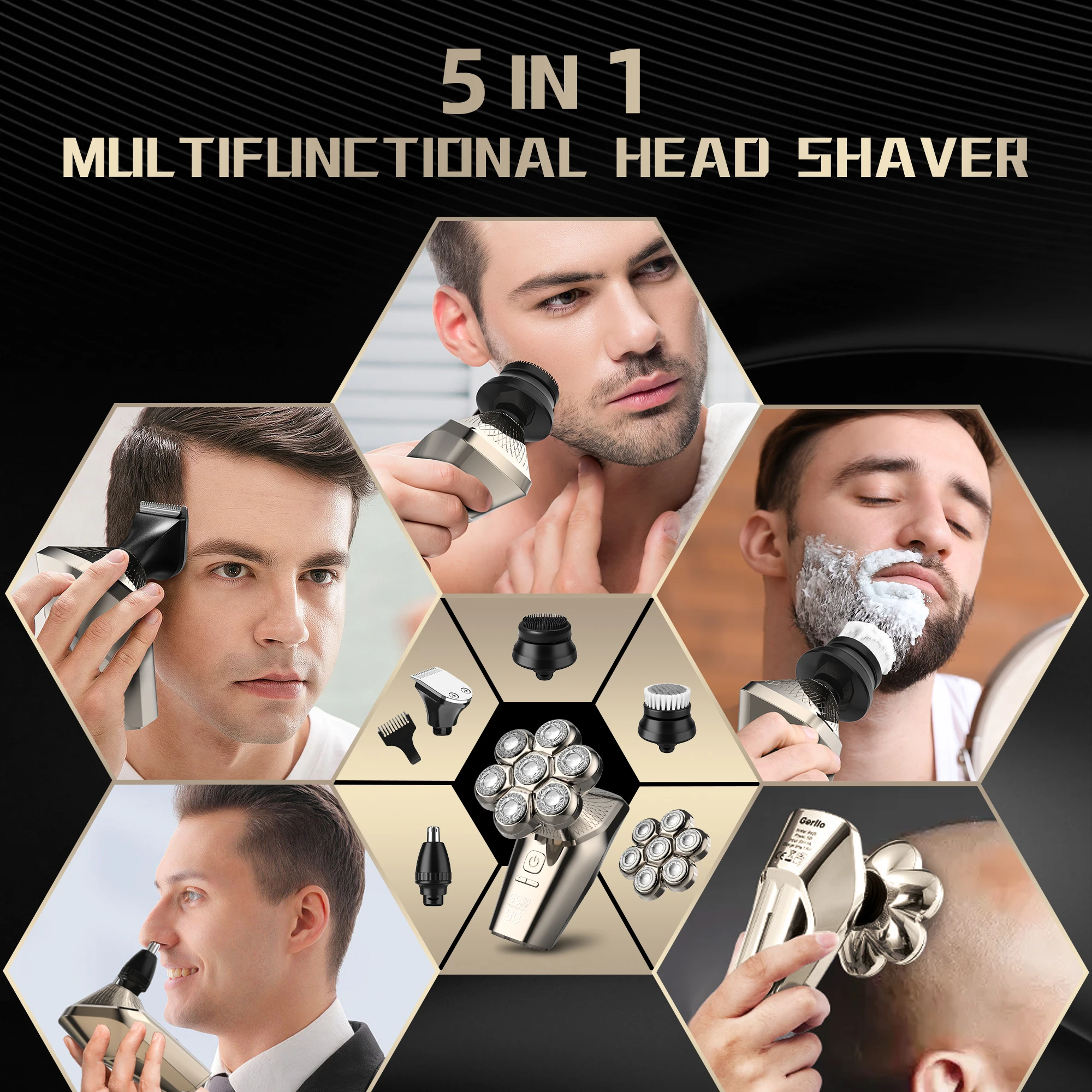 Sejoy 5 IN 1 LED Display Electric Head Shavers with Nose & Ear Trimmer for Bald Men 7 Floating Heads Bald Head Shavers for Men 2