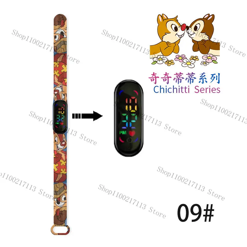 Disney Chichitti Children's Watches Anime figure Chip Dale Print LED Electronic Waterproof Sports Bracelet kids Watches gifts 5
