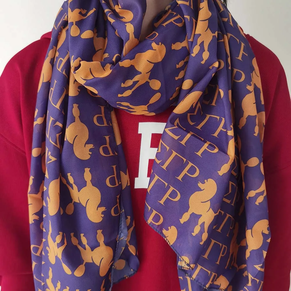 

Осень 2024, большая шаль, женский шарф с фиолетовыми и желтыми буквами в виде пуделя