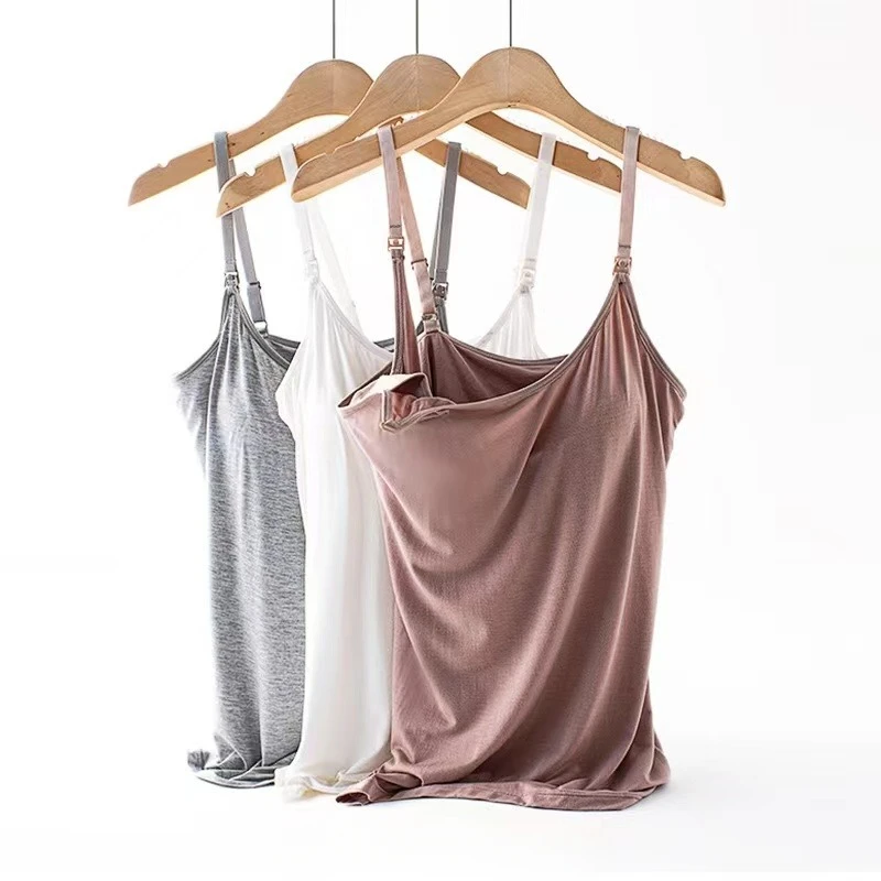 Summer New Pregnant Women's Breastfeeding Sling Vest Postnatal Feeding Clothes with Chest Pad Maternity Women Casual Nursing Top