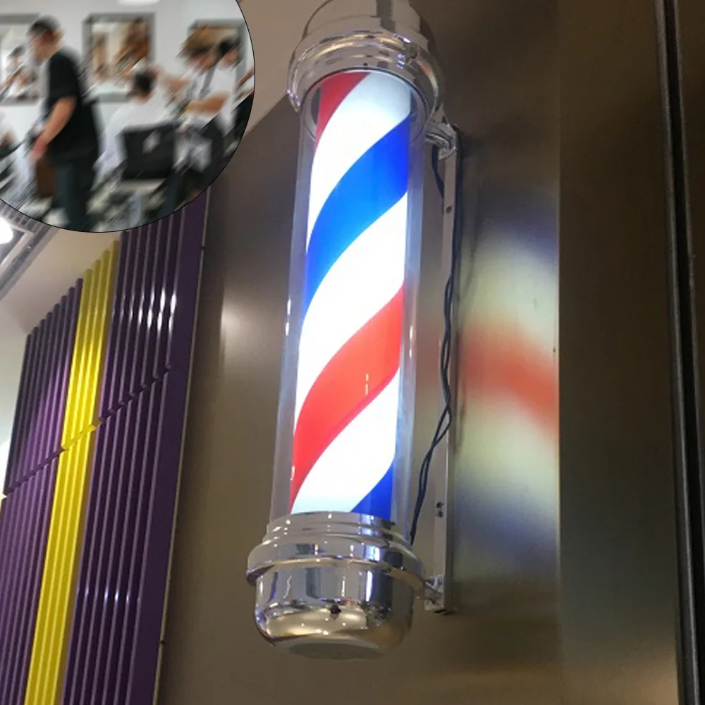 LOYALHEARTDY 28" Barber Pole Light LED Stripes Red White Blue Rotating Metal Hair Salon Shop Light 5