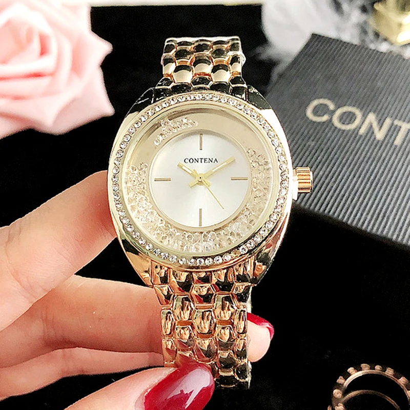 

New brand Contena Luxury Gold Watch Women's Watch Rhinestone Women's Watch Women's Stainless steel quartz watch Women's Clock