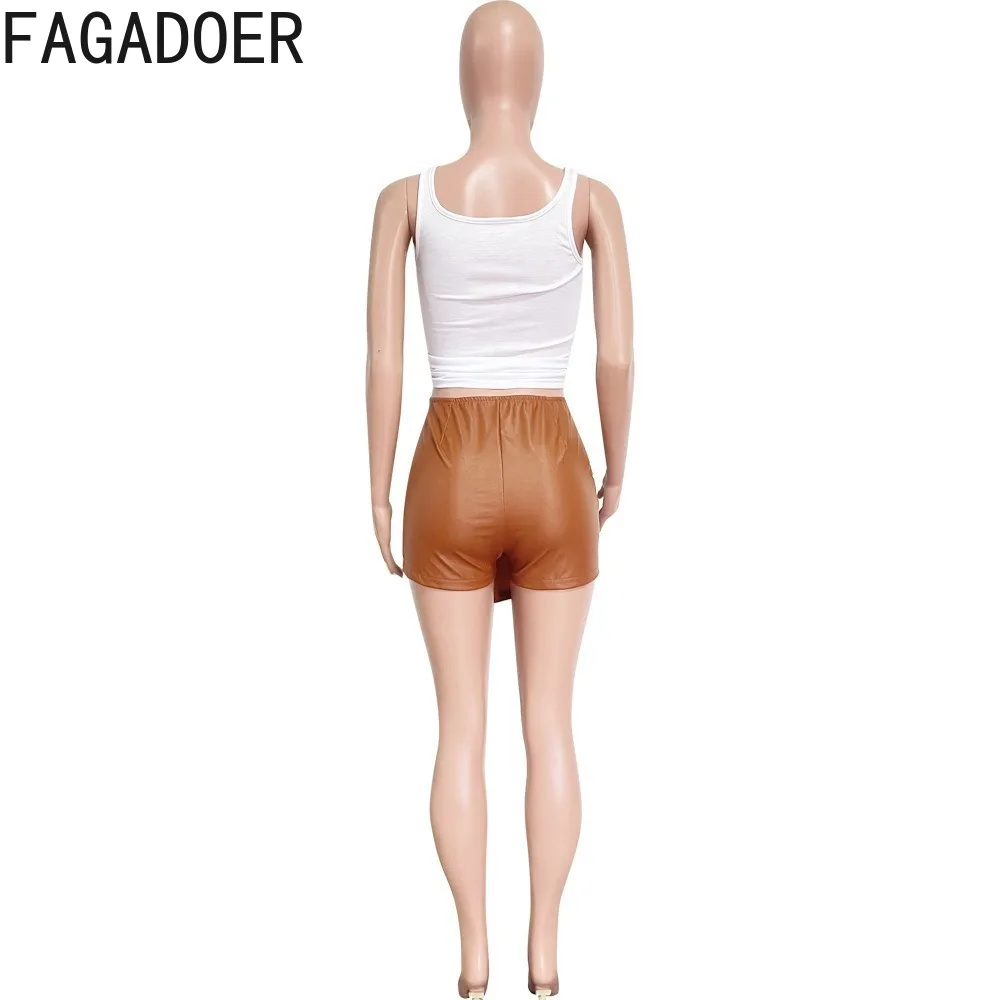 FAGADOER Fashion PU Leather Slim Irregular Shorts Women High Waisted Matching Bottoms Casual Female Solid Color Streetwear 2024