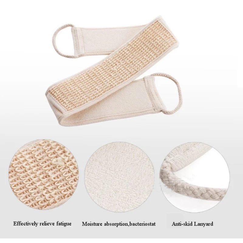 Natural Cotton Linen Long Strip Bath Towel Powerful Exfoliating Back Massage Rubbing Shower Brush Body Scrubber Cleaning Tool 4