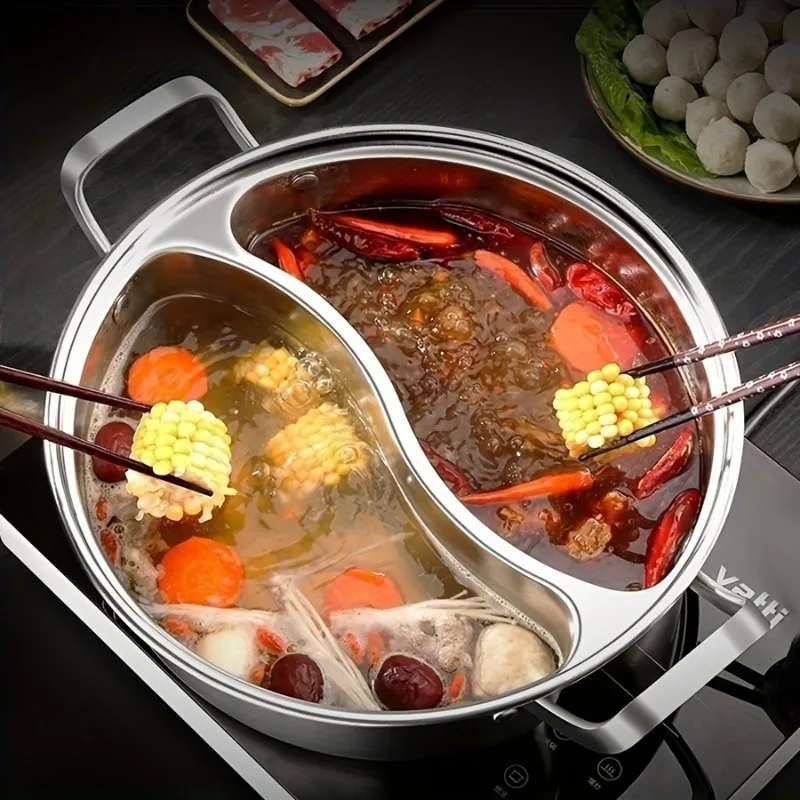 Covered 12.2-inch Dual Flavor Hot Pot Integrated Mandarin Duck Pot Thickened Home Use Chinese Hotpot Stainless Steel Double 1