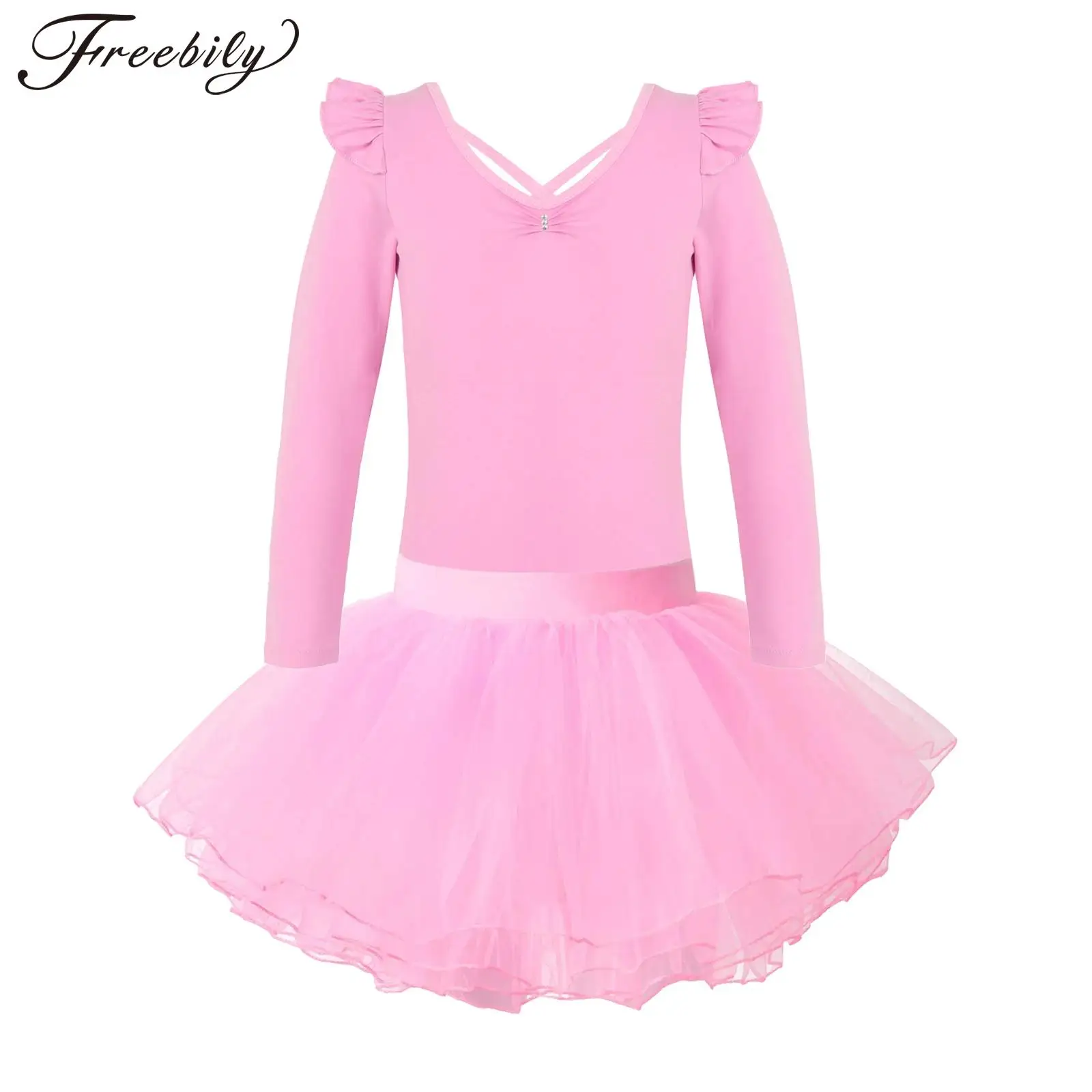 

Kids Girls Ballet Dance Dress Long Sleeve Leotard with Tutu Skirt Set Gymnastics Dancing Class Training Performance Dancewear