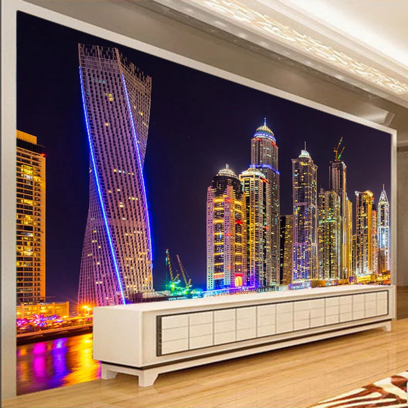 Custom 3D Photo Wallpaper Dubai Night View City Building Wall ...