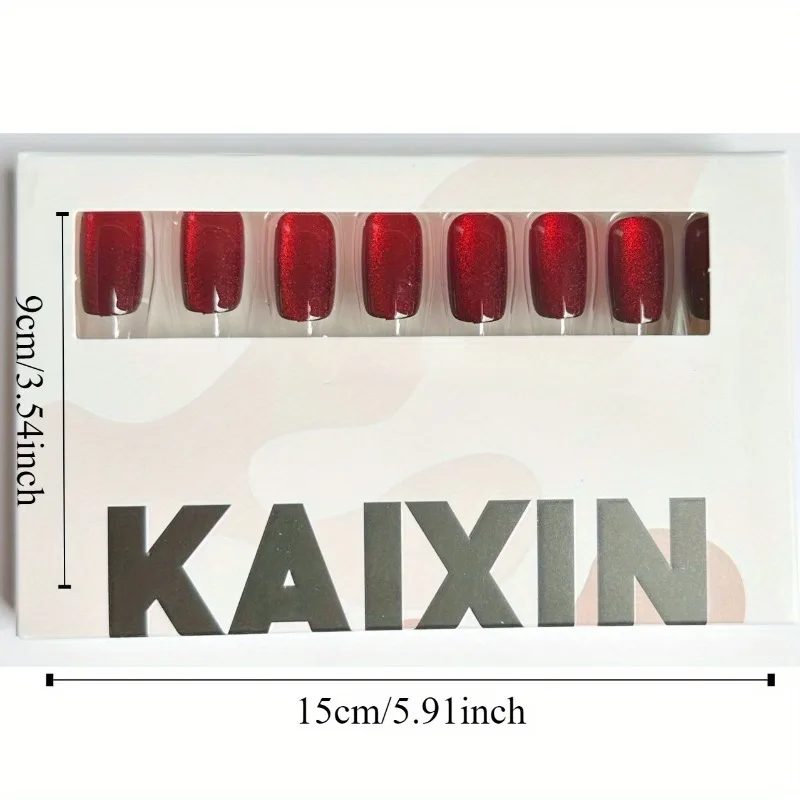 24개 레드 캣츠 아이 착용 네일 체리 레드 캣츠 아이 착용 가짜 네일 아트 타블렛