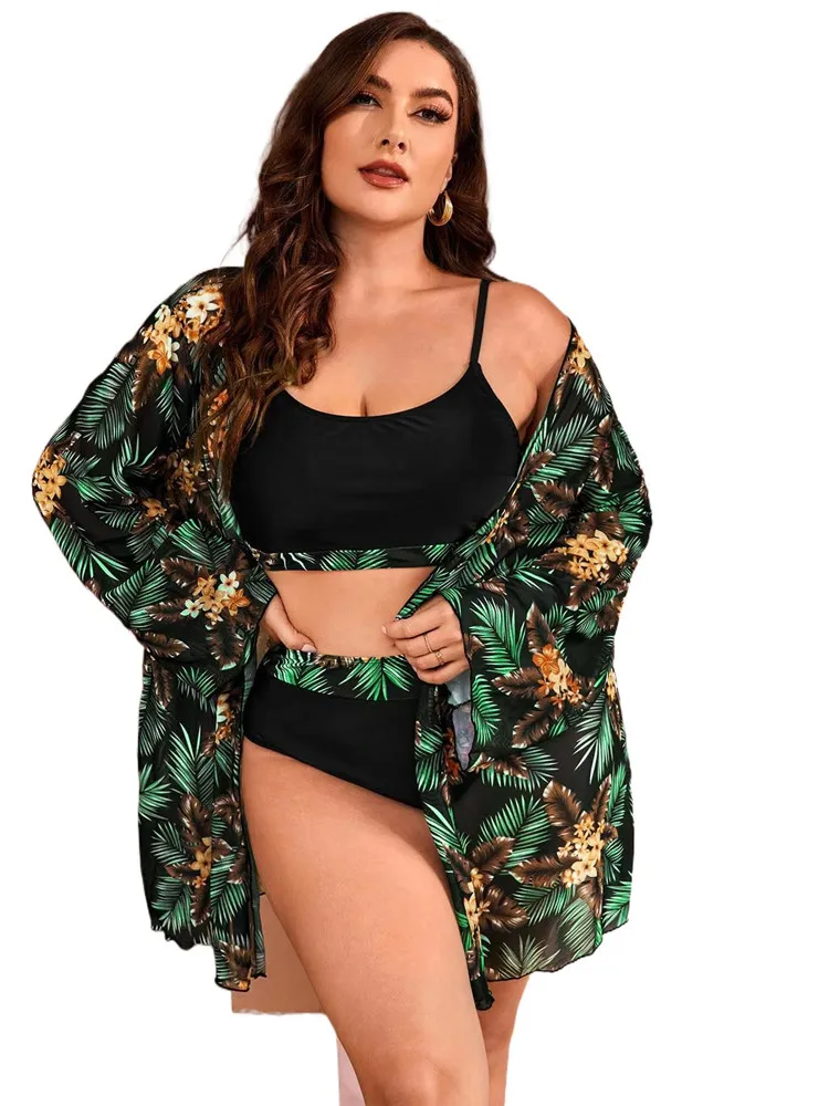 

2024 Bikini Set Plus Size Swimwear Women Sexy Beach Cover Up 3-Piece Swimsuit Biquini Bath Suit Woman Swimming Suit Monokini