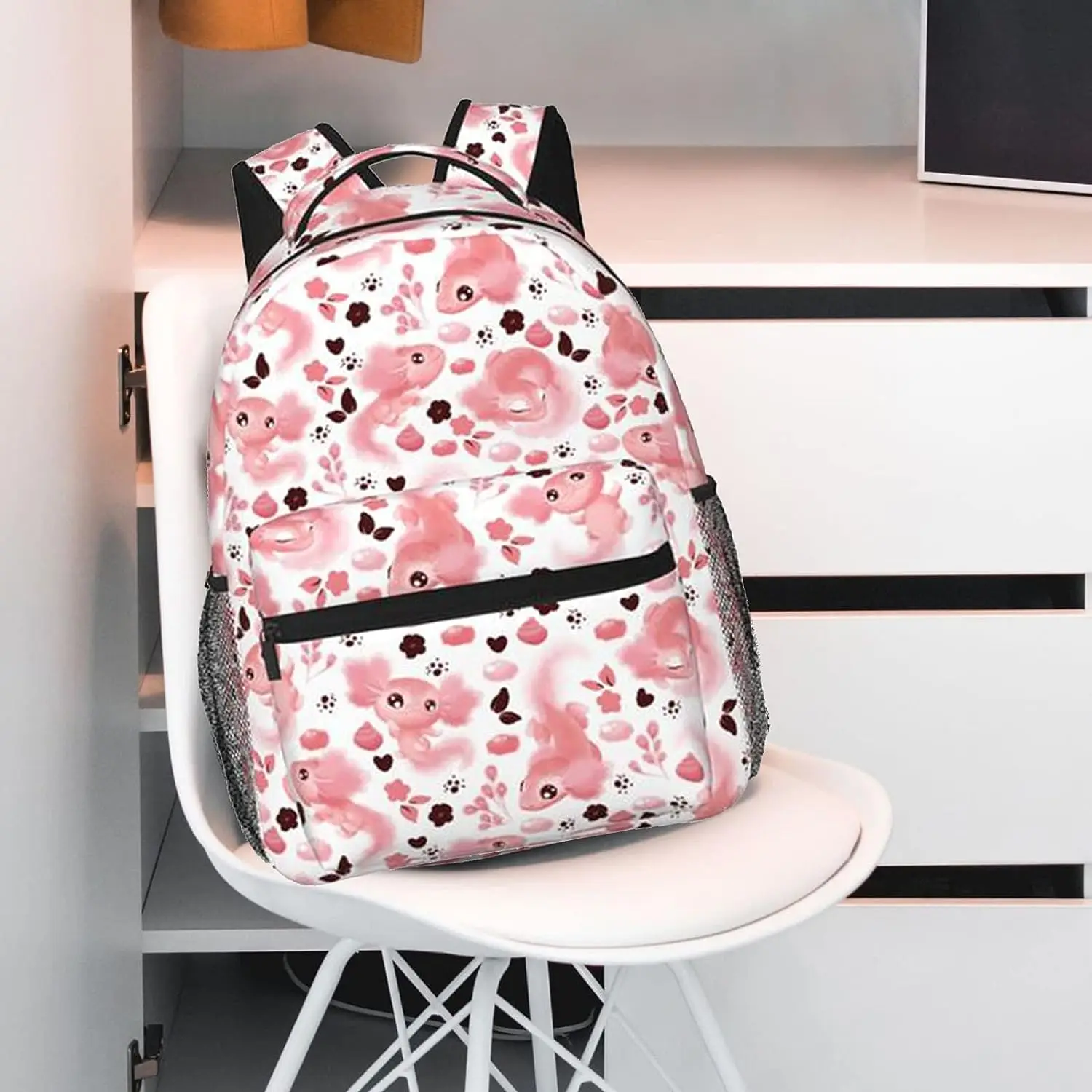 Yuuxorilu Kids Backpack Set - Cherry Blossom & Axolotl Print, Waterproof Bookbag + Lunch Bag + Pen Case - View #9